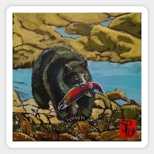 Black Bear and Salmon west coast Sticker